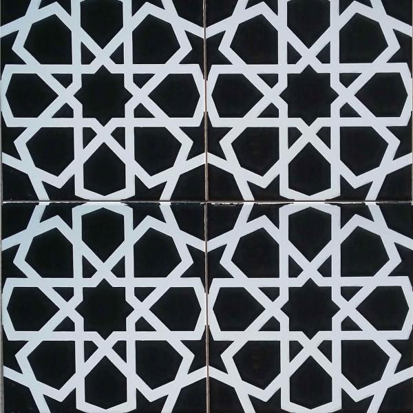 20x20 DS 89 - Siyah Beyaz İznik Çini Karo