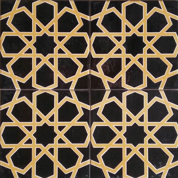 20x20 DS 89 - Siyah Sarı Türkmen Yıldızı Çini Karo Seramik