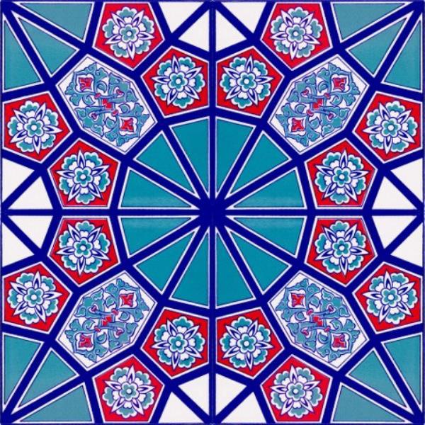 20x20 AC 3 - Geometri Kırmızı Mavi Çini Karo