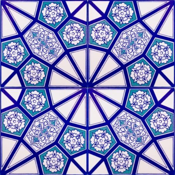 20X20 AC 3 - Mavi Beyaz Geometri Çini Karo